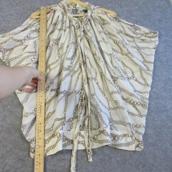 D&G Womens Chain Link Blouse 4 White Nautical Drape Top Tie Neck Smocked 70 - Picture 6 of 13